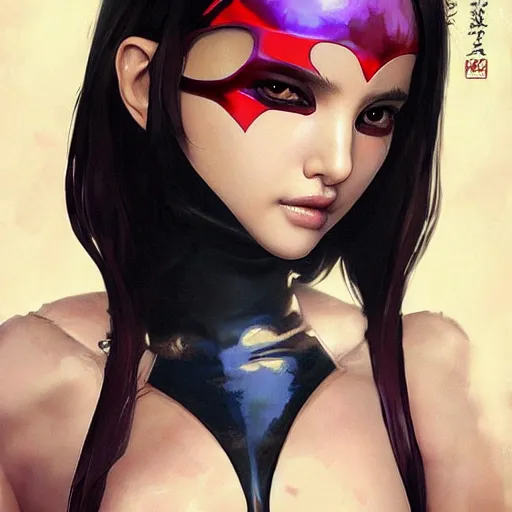 Image similar to a beautiful young japanese natalie portman alluring model in crop top, wearing a demonic latex mask that looks like an attractive succubus by guweiz and wlop and ilya kuvshinov and artgerm symmetrical eyes, aesthetic, gorgeous, stunning, attractive, artstation, deviantart, pinterest, digital art