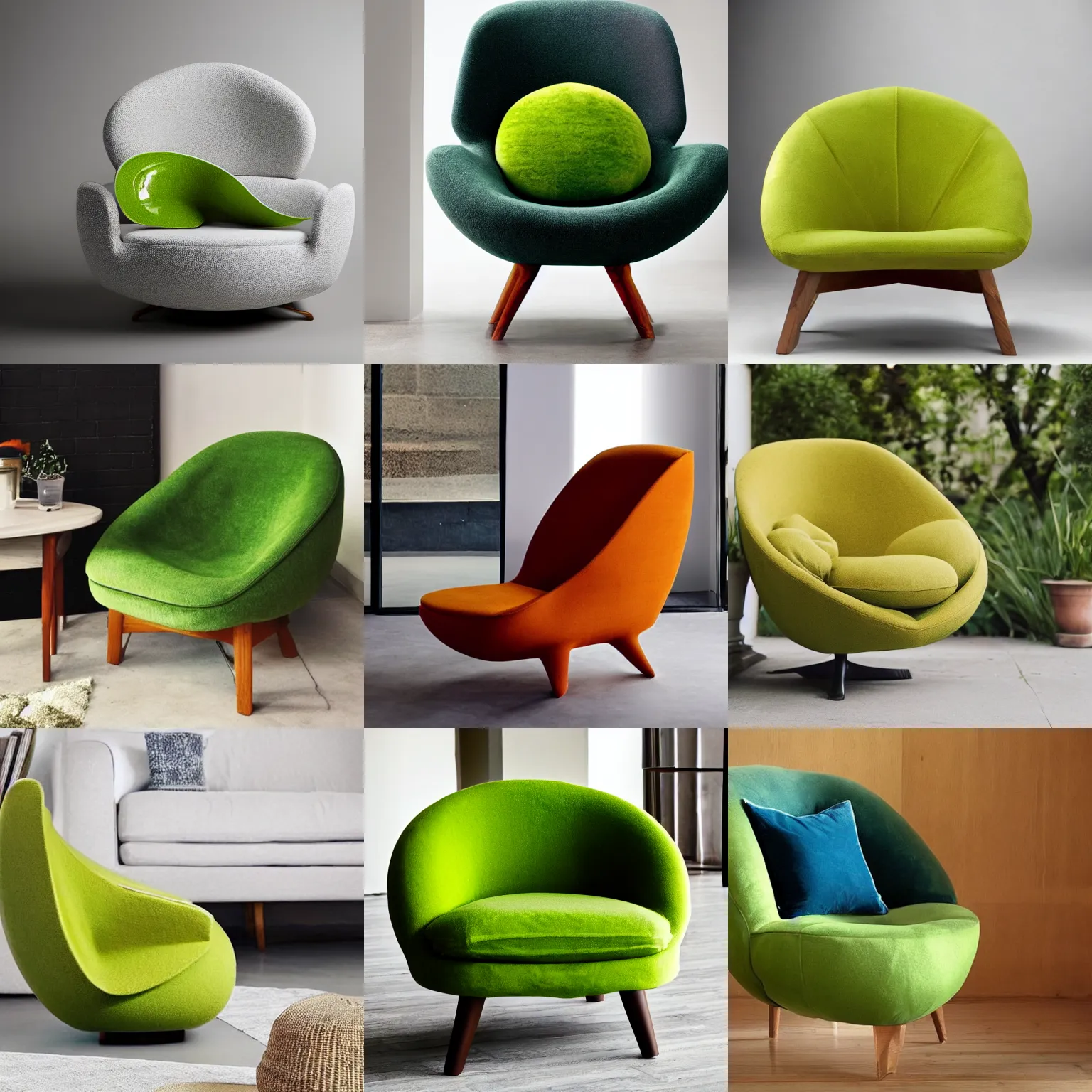 Image similar to an armchair in the shape of an avocado