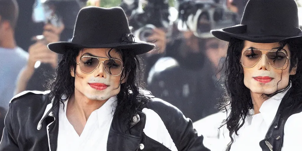 Prompt: michael jackson 2 0 1 0, by himself 2 0 0 9 style wearing shades alive in 2 0 2 2, alone, this is it style, photo real, motion blur, music video production, by himself, real life, spotted, sighting, rare, ultra realistic accurate face, caught in 4 k, movie still, uhd, sharp, detailed, cinematic, render, modern