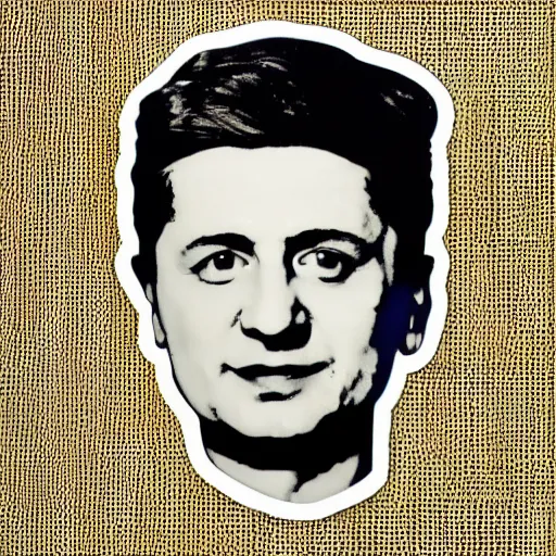 Image similar to volodymyr zelenskyy. face. intricate sticker design by andy warhol