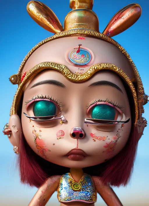 Image similar to closeup profile portrait of tin toy genie, jeannie, bikini, depth of field, zeiss lens, detailed, symmetrical, centered, fashion photoshoot, by nicoletta ceccoli, mark ryden, lostfish, breathtaking, 8 k resolution, extremely detailed, beautiful, establishing shot, artistic, hyperrealistic, octane render