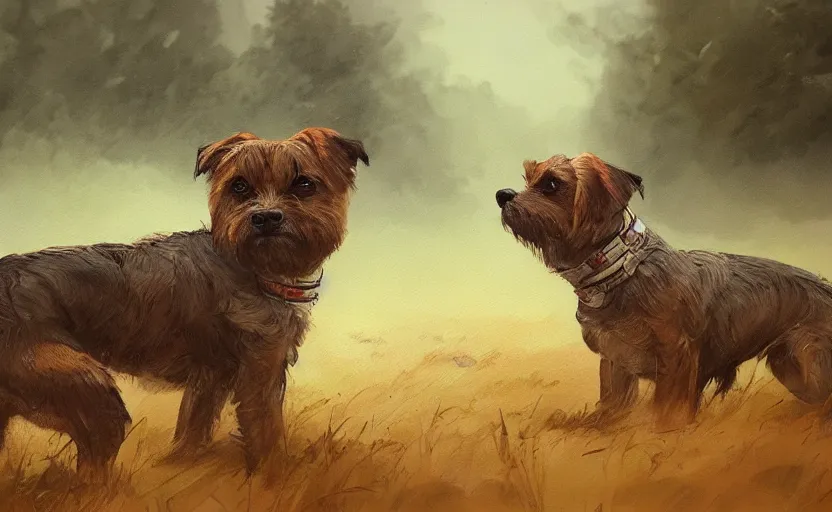 Image similar to A painting of a Border Terrier trending on artstation in the style of Greg Rutkowski