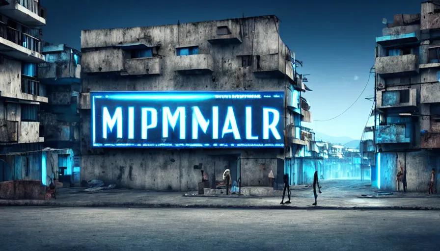 Image similar to Huge Advertising Sign for Mineral Water in a Dystopian Futuristic Favela, Cinematic Lighting, Ultra Quality, Raytracing, Smooth Gradients, Anamorphic Lens, Highly Detailed, Hyperrealistic, Concept Art, Hyperreal