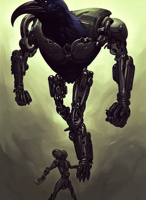 Image similar to anthropomorphic raven bodybuilder cyborg robot ranger portrait, horror, game design fanart by concept artist gervasio canda, behance hd by jesper ejsing, by rhads, h. r. giger, makoto shinkai and lois van baarle, ilya kuvshinov