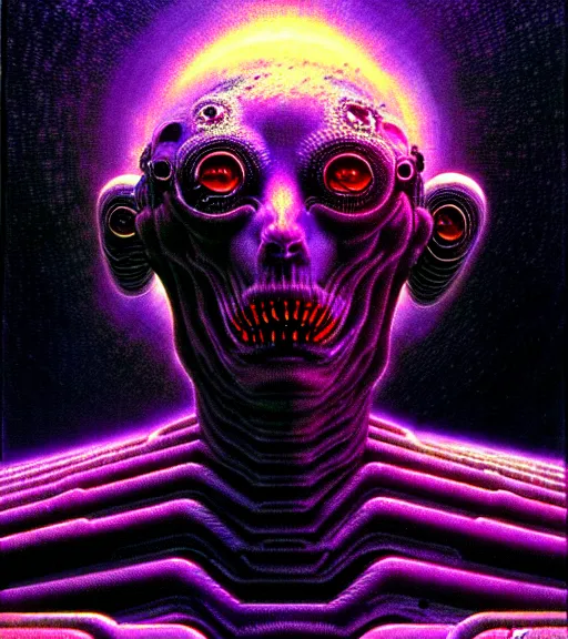 Image similar to a scifi illustration, a godlike ai awakens and reality collapses under its weight by thomas ligotti and wayne barlowe