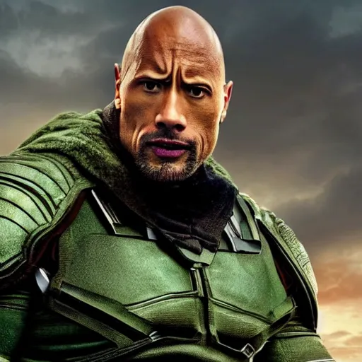 Image similar to Dwayne Johnson as doctor doom hyper realistic 4K quality