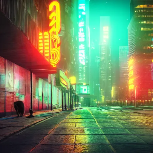 Image similar to professional photograph of a cat in a neon dystopian city, high quality, highly detailed, HD, 8K