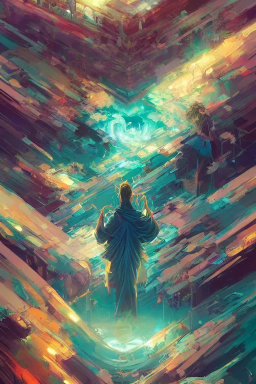 Image similar to transcendental visions, tooth wu, dan mumford, beeple, wlop, rossdraws, james jean, marc simonetti, artstation giuseppe dangelico pino and michael garmash and rob rey and greg manchess and huang guangjian and makoto shinkai