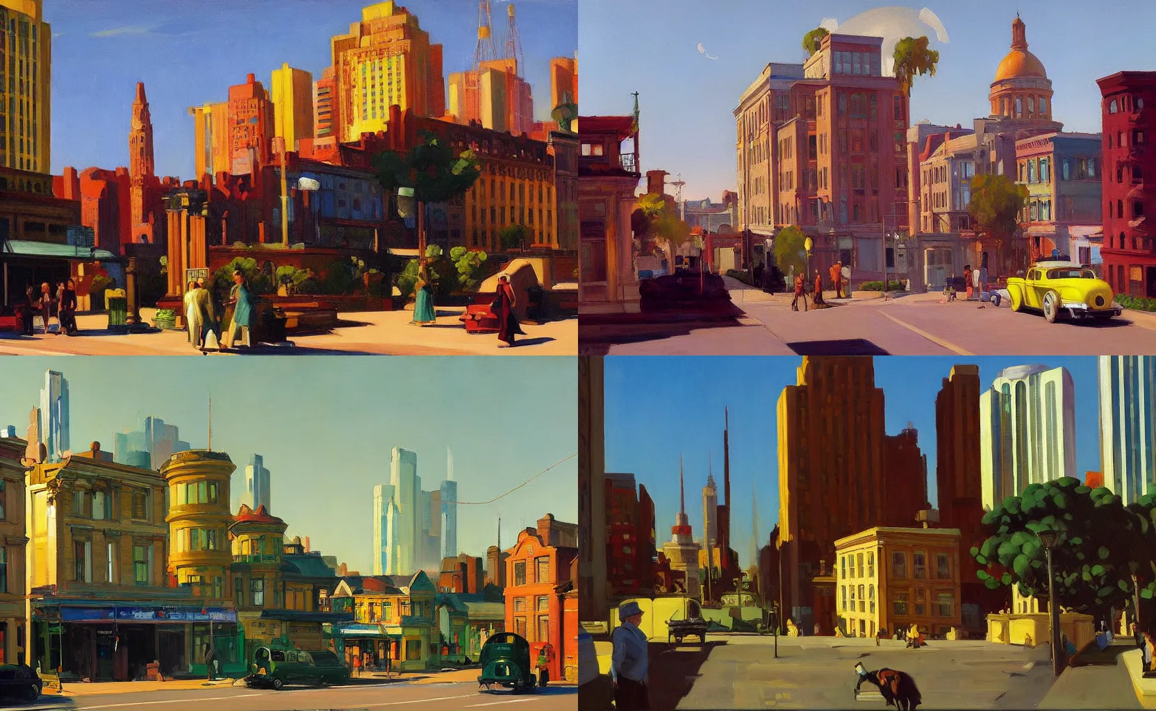 Prompt: a solarpunk Victorian cityscape, painting by Ben Aronson and Edward Hopper