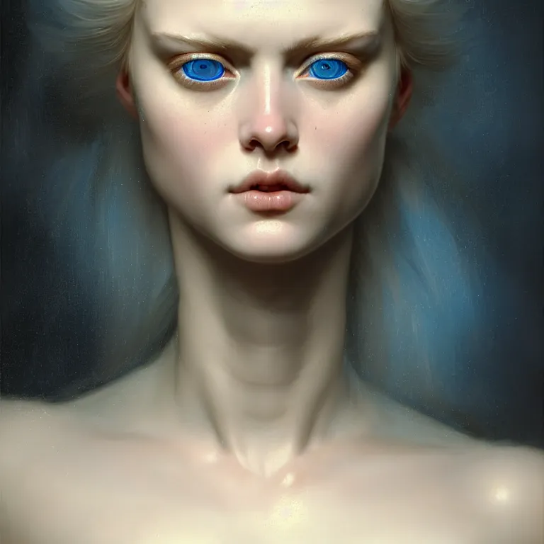 Image similar to epic professional symmetrical digital art of sweet realistic blue eyes, translucent skin, accent lighting, painted, intricate, detailed, cheery, fun, effervescent, by roberto ferri, epic, stunning, gorgeous, much wow, much detail, cinematic, masterpiece, unreal engine render