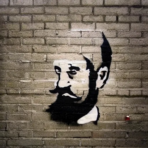 Image similar to banksy bearded graffiti, real life, sharp focus