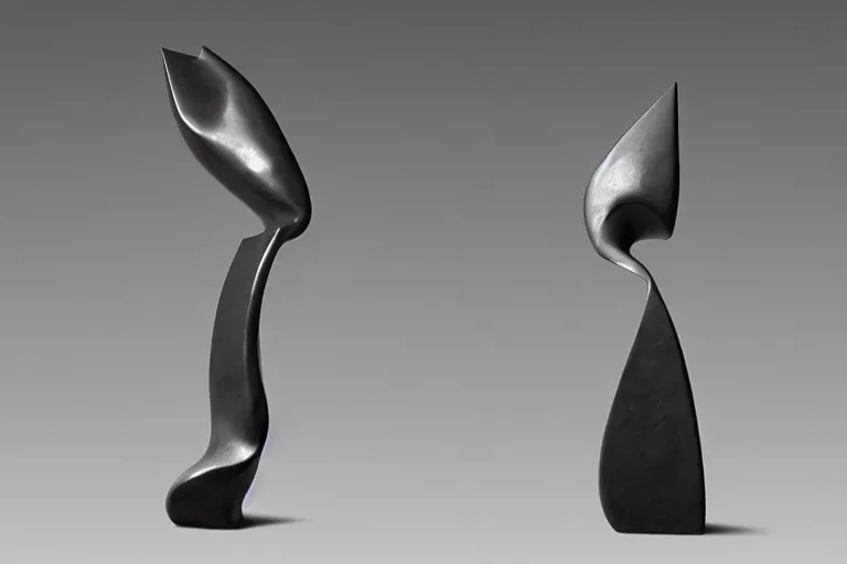 Image similar to a black and white photo of an otherworldly alien sculpture, an abstract stone metal sculpture by isamu noguchi, zbrush central, precisionism, marble sculpture, biomorphic