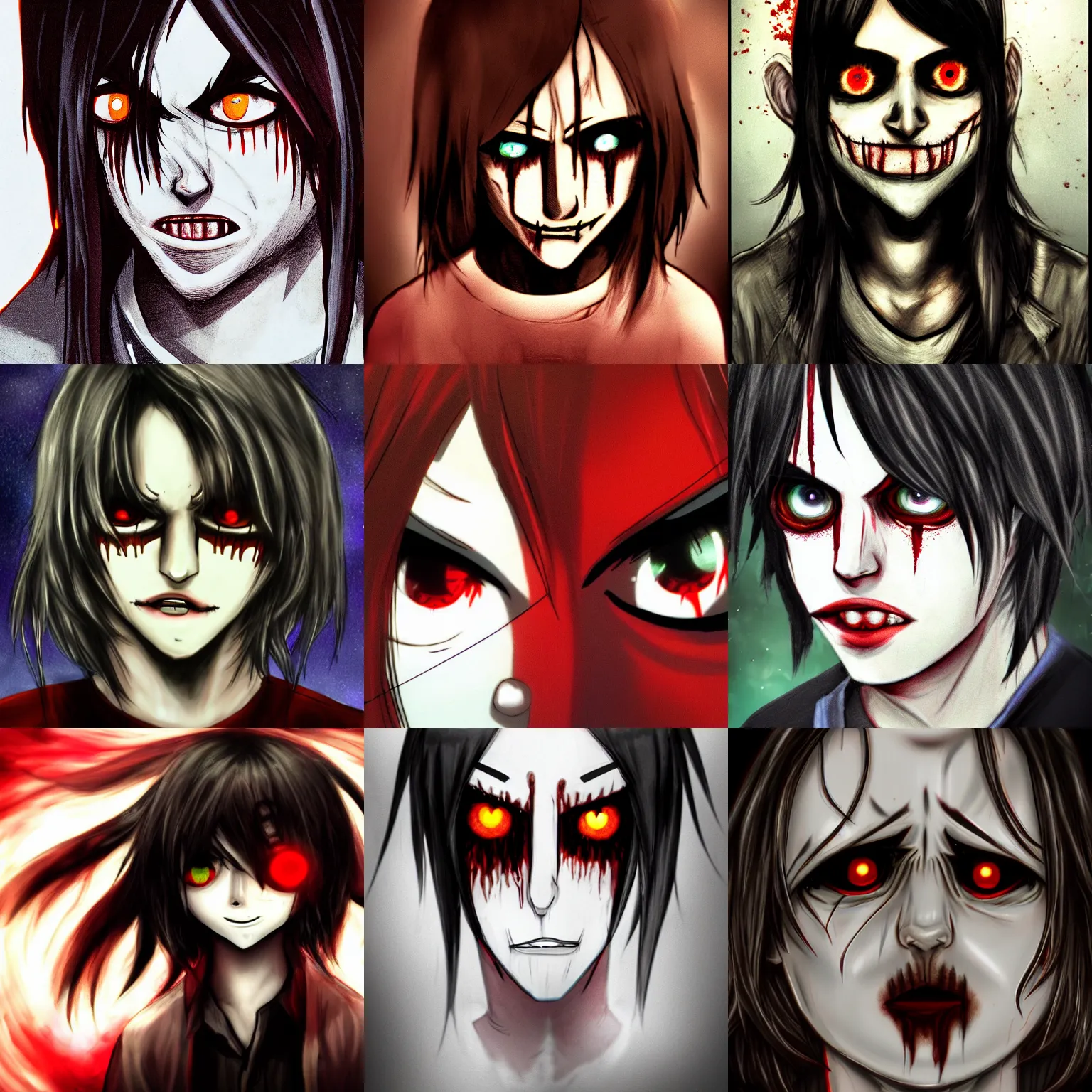 Prompt: Jeff the Killer's eyes are glowing red in the night, Kripipasta, high detail of the face, high details, high modernization, cinematic, dynamic lighting, ultra mega super hyper realistic