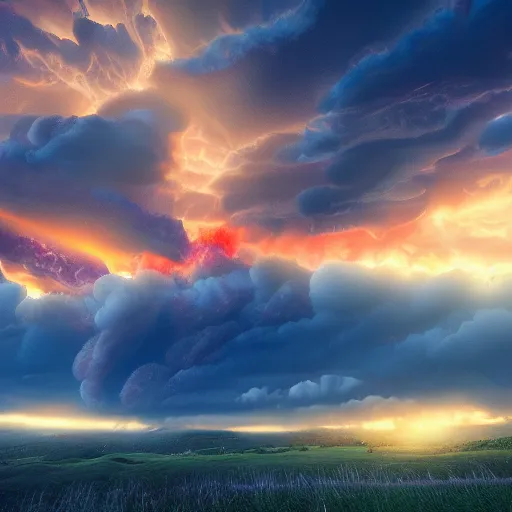 Prompt: burning clouds, thunder, 4k, post-processing, very very detailed, artstation, cute