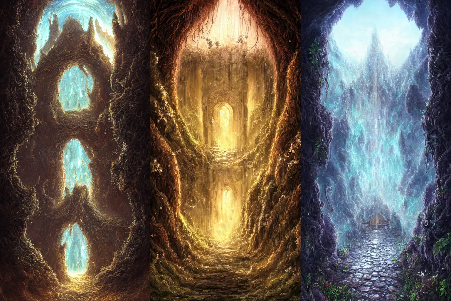 Prompt: The gate to the eternal kingdom of mycelia, fantasy, digital art, HD, detailed.