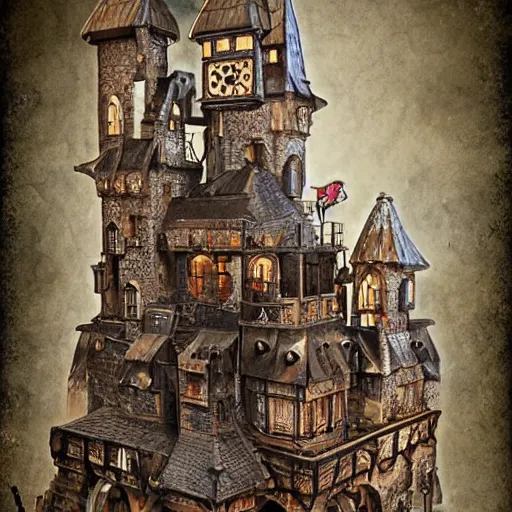 Image similar to medieval castle steampunk style