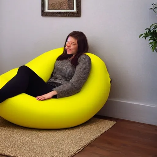 Prompt: inflatable banana chair, a chair that is shaped like an inflatable banana