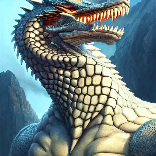 Image similar to Perfectly-Centered Portrait of a Dragon, super highly detailed, professional digital painting, artstation, concept art, smooth, sharp focus, no blur, no dof, extreme illustration, Unreal Engine 5, Photorealism, HD quality, 8k resolution, cinema 4d, 3D, beautiful, cinematic, art by artgerm and greg rutkowski and alphonse mucha and loish and WLOP