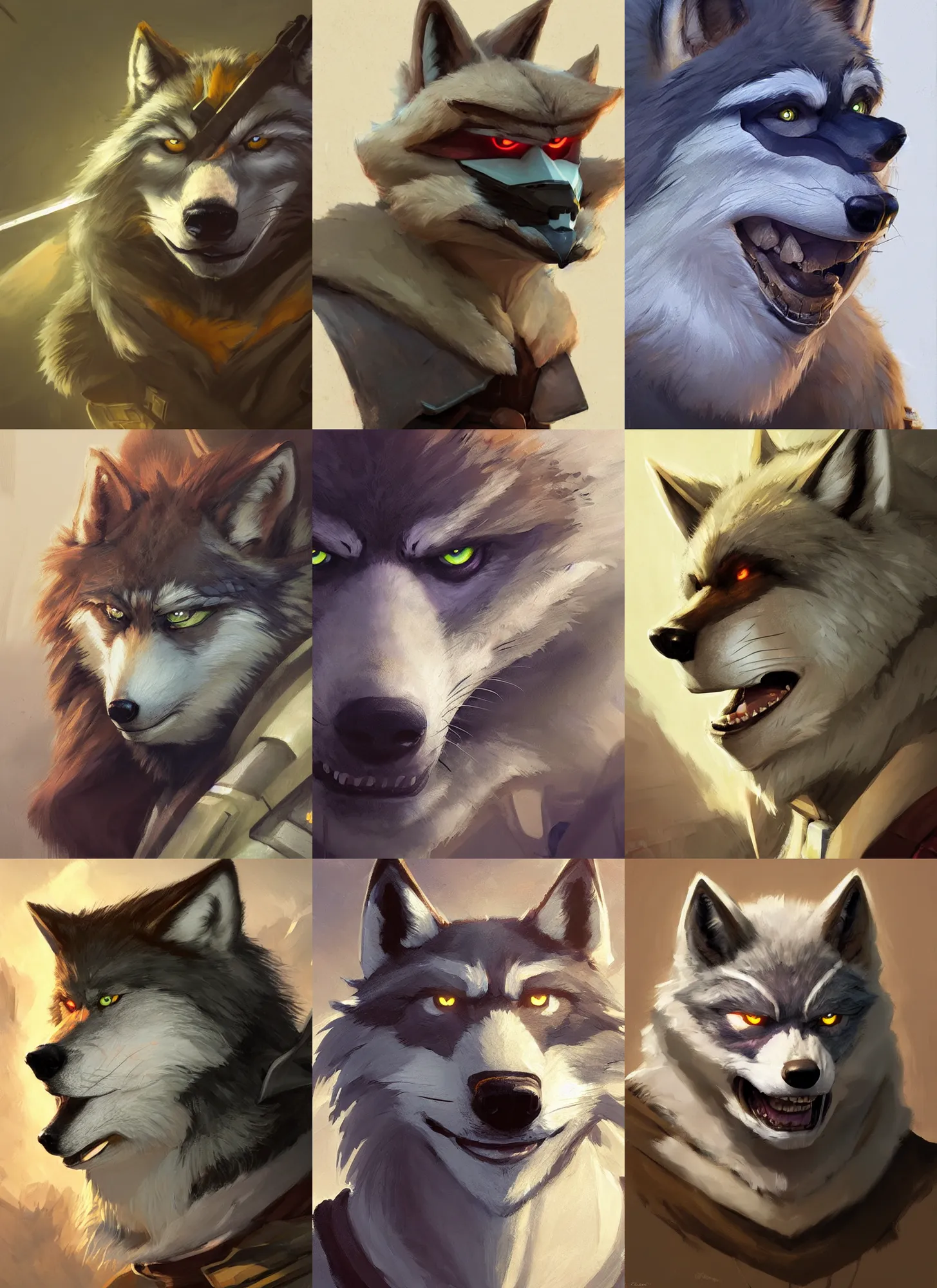 Prompt: a portrait of wolf o'donnell from star fox, eyepatch over his left eye, artstation, greg rutkowski, gregory manchess, greg hildebrandt, concept art, furry furaffinity