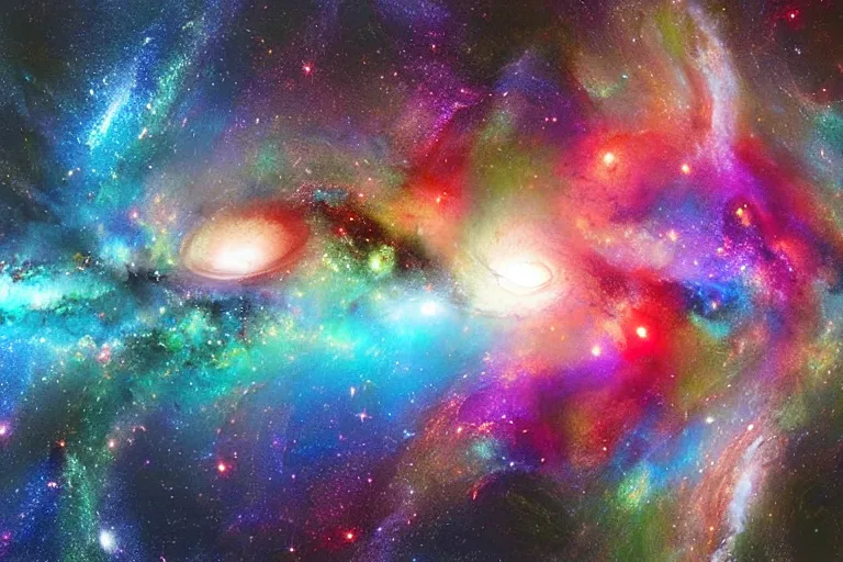 Prompt: Two galaxies colliding with each other, highly detailed, digital art