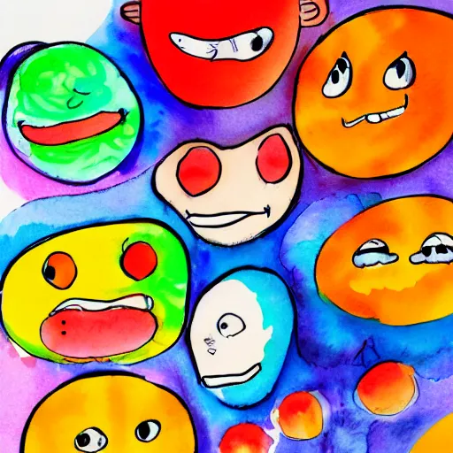 Image similar to happy smiling faces + water Color paint + line drawing :: Painted with Watercolors :: Concept Art