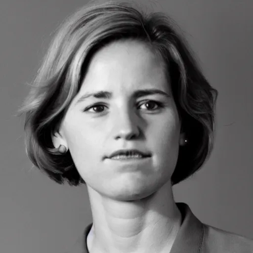 Prompt: a portrait photo of 20 year old female Joe Biden, with a sad expression, looking forward