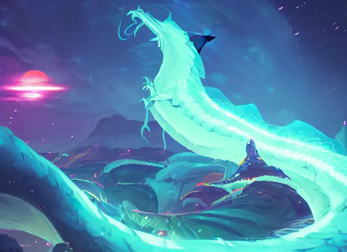 Prompt: a dragon worm flying through the night sky, glowing blue, surrounded by brilliant stars, by sylvain sarrailh, rossdraws, ambient light, ultra detailed, fantasy artwork, cinematic shot, 8 k, volumetric lighting, trending on artstation, award winning, very beautiful.