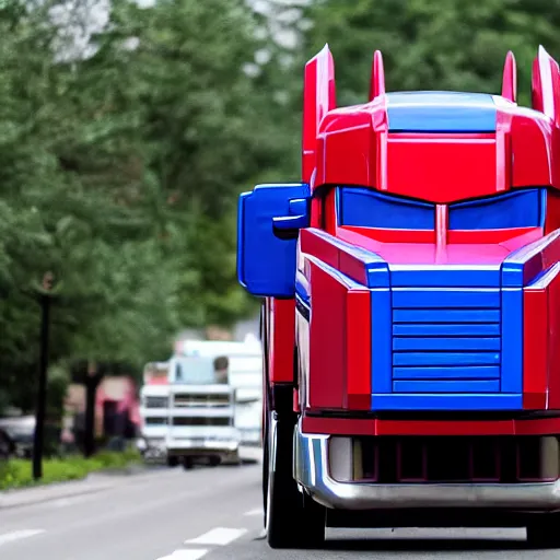 Prompt: optimus prime stuck in traffic and being overwhelmed,