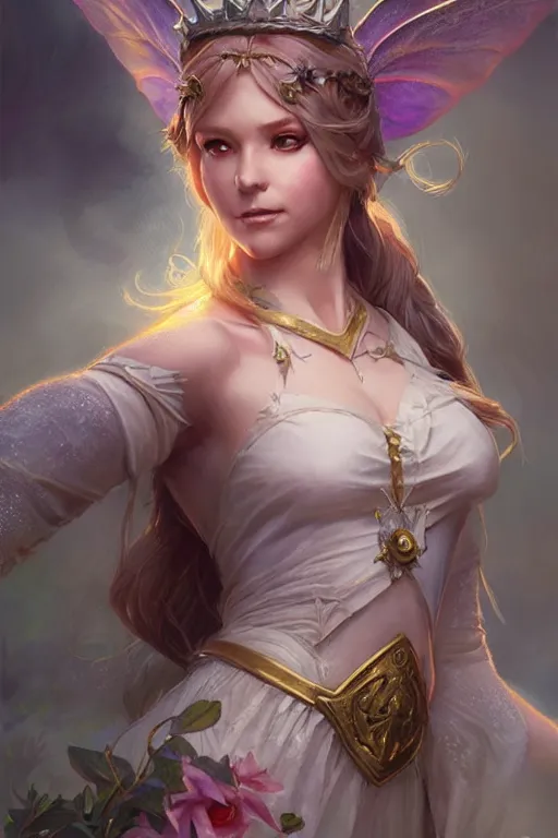 Image similar to fairy princess, highly detailed, d & d, fantasy, highly detailed, digital painting, trending on artstation, concept art, sharp focus, illustration, art by artgerm and greg rutkowski and magali villeneuve