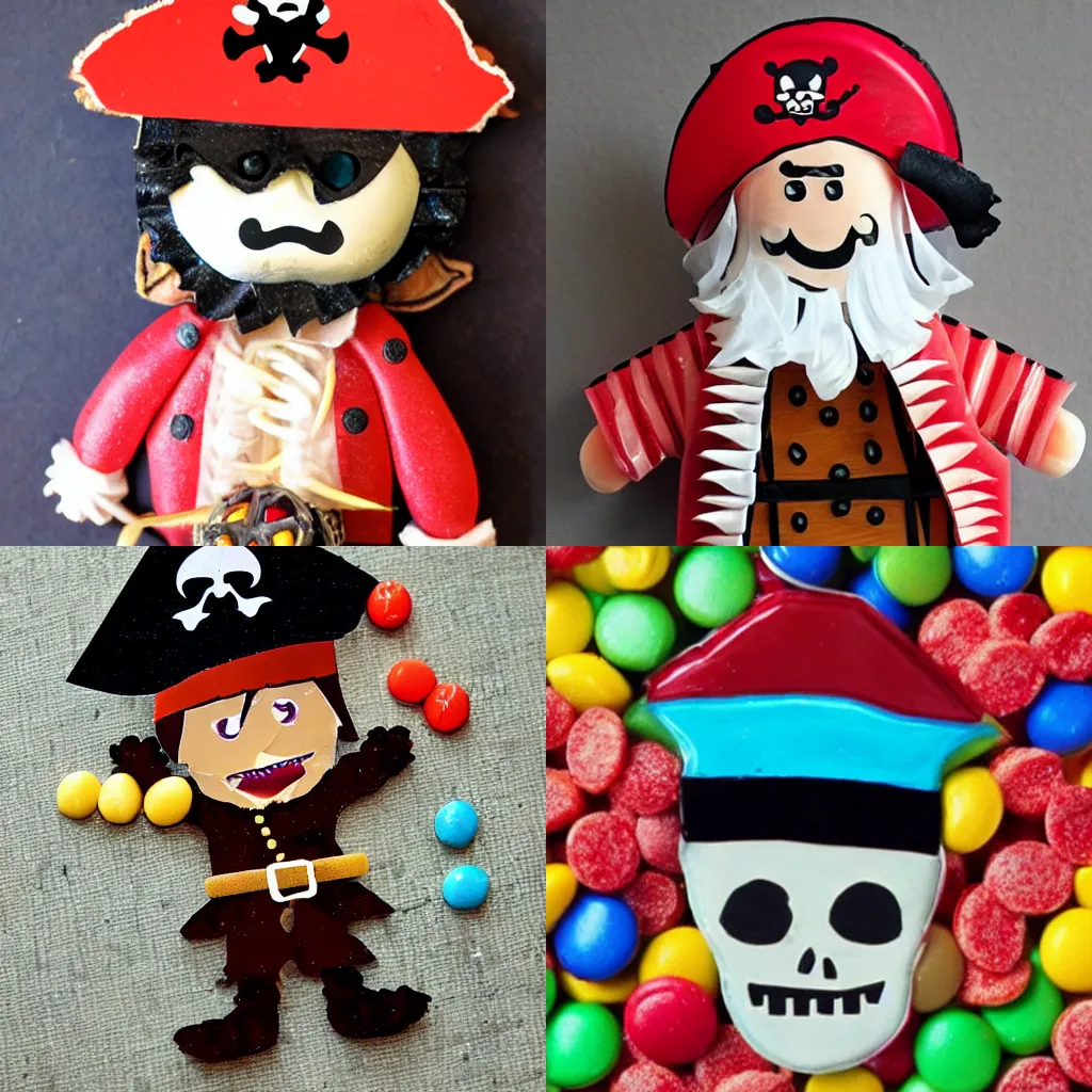 Prompt: a pirate made of candy