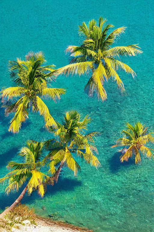 Image similar to palms lean over crystal clear water, photograph by scott westmoreland