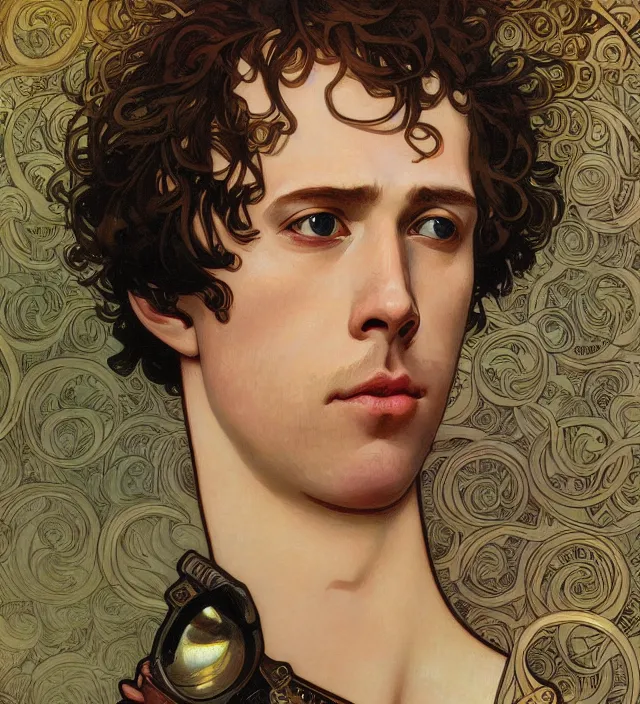 Image similar to detailed closeup portrait of napoleon dynamite by alphonse mucha, ayami kojima, yoshitaka amano