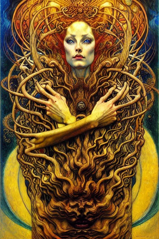 Image similar to Divine Chaos Engine by Karol Bak, Jean Delville, William Blake, Gustav Klimt, and Vincent Van Gogh, symbolist, visionary