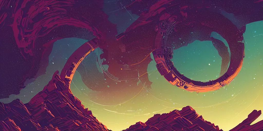 Prompt: concept art of an epic spiral galaxy in style of dan mumford and laurie greasley by james gilleard, very detailed, clean lines, atmospheric, masterpiece