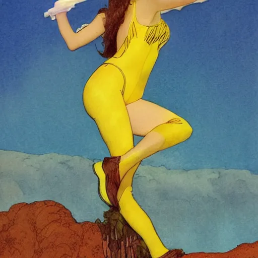 Prompt: realistic portrait of gal gadot in a banana costume, detailed art by maxfield parrish and jessie willcox smith, illustration style, watercolor