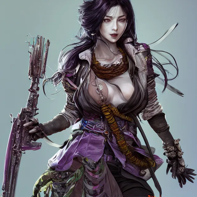 Prompt: the portrait of chaotic neutral very colorful smiling female rogue assassin as unimaginably beautiful, gorgeous, elegant, realistic young sexy anime gravure idol, an ultrafine hyperdetailed illustration by kim jung gi, irakli nadar, detailed faces, sharp heavy focus, intricate linework, octopath traveler, unreal engine 5 highly rendered, global illumination, detailed and intricate environment