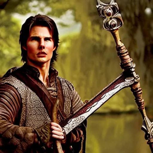Prompt: medieval fantasy half length d & d portrait photo of tom cruise as a d & d bard holding a lyre and singing, photo by philip - daniel ducasse and yasuhiro wakabayashi and jody rogac and roger deakins