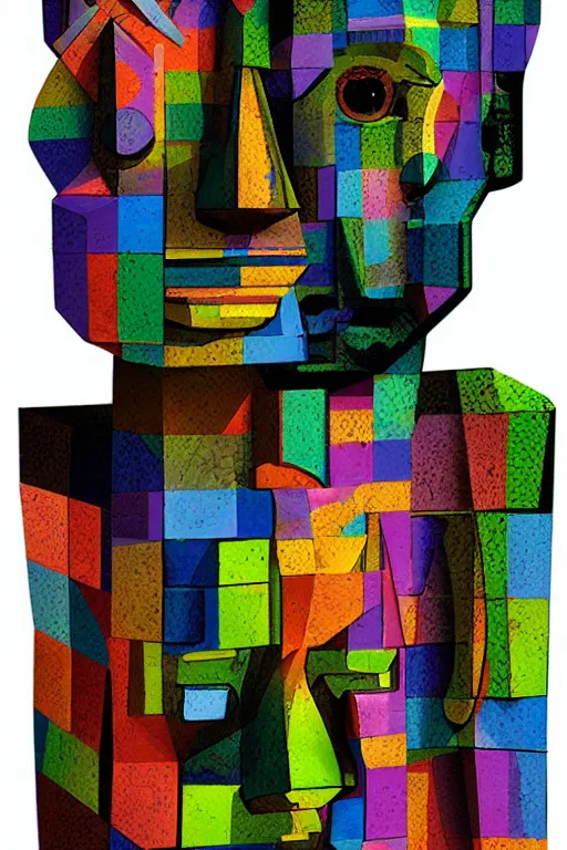 Image similar to cubist moai statue cutout digital illustration cartoon colorful beeple