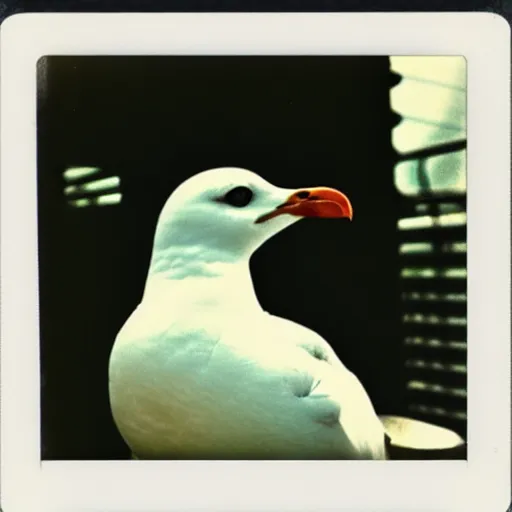 Image similar to photo polaroid of a seagull sitting on top of fence, Norman Rockwell