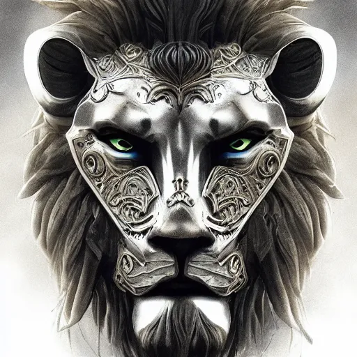 Image similar to Very very very very highly detailed epic photo of face with lion venetian mask, intricate, dystopian, sci-fi, extremely detailed, digital painting, artstation, concept art, smooth, sharp focus, illustration, intimidating lighting, incredible art by Artgerm and Vincent di Fate