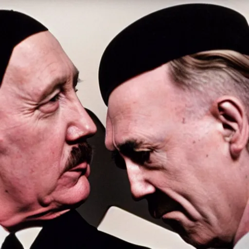 Image similar to UHD candid color photo of Hitler and Joe Biden scissoring, accurate faces, UHD, photorealistic, correct face, photo by Annie Leibowitz