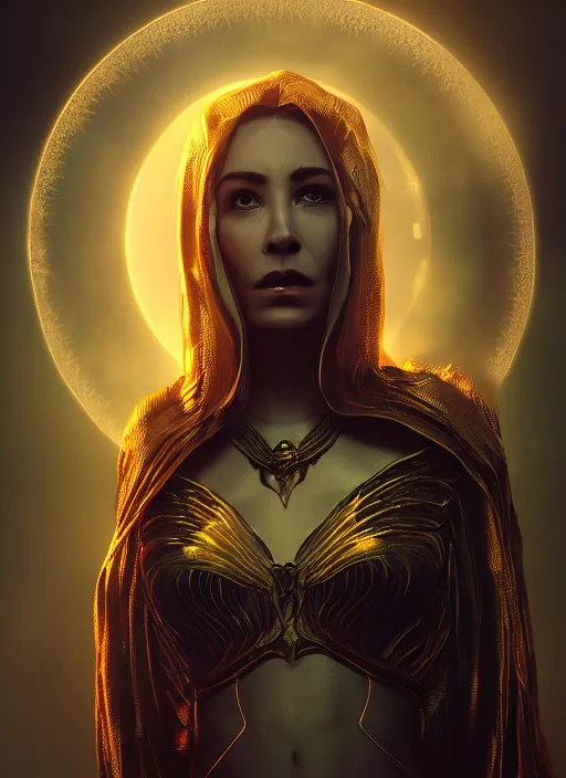 Prompt: portrait, queen of death, glowing halo, mandala, bokeh on background, dramatic lighting, cinematic, establishing shot, extremly high detail, foto realistic, cinematic lighting, post processed, concept art, artstation, matte painting, style by eddie mendoza, raphael lacoste, alex ross. 3d. octane render