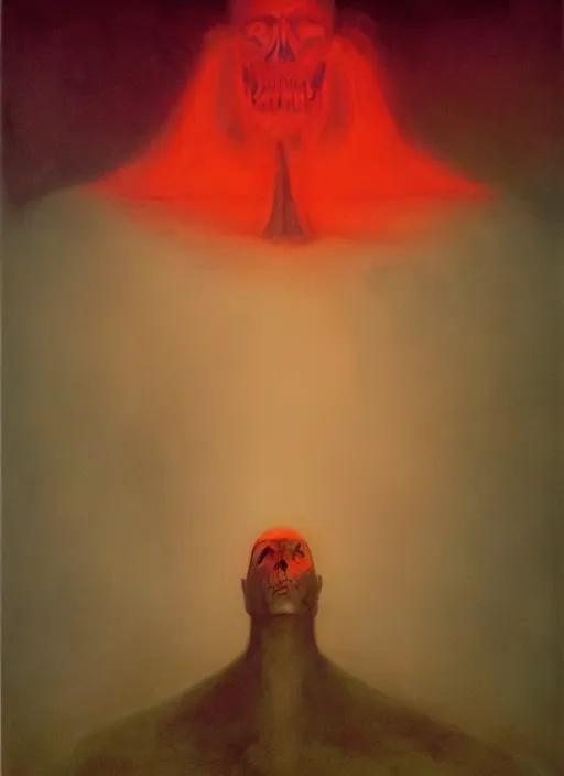 Image similar to lord loss, the king of hell, book portrait, psychedelic symmetric lights and fog, in the style of zdzislaw beksinski, glowing light and shadow, hyperrealist, 8 k