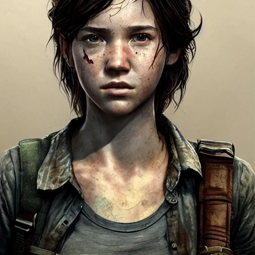 Prompt: ellie from the last of us, character portrait, concept art, intricate details, highly detailed by greg rutkowski, michael whelan and gustave done