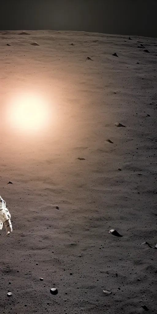 Image similar to super high resolution portrait, chinese astronaut landing on the moon, backlight, background is lunar crater, earth, sky, meteorite crater, lunar module, f 3 2, high detail.