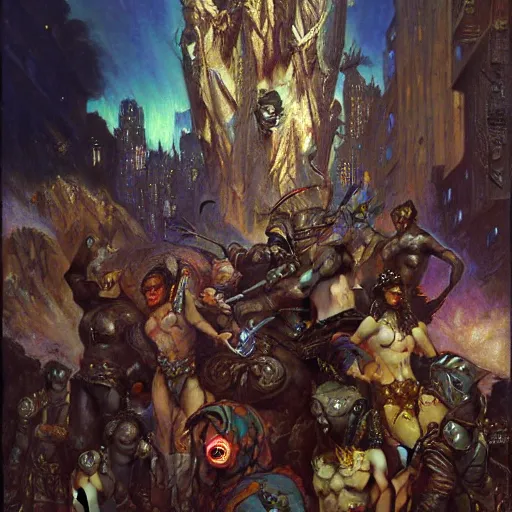 Image similar to rocksteady. shadowrun furaffiniy cyberpunk fantasy highly detailed painting by gaston bussiere craig mullins jc leyendecker gustav klimt artgerm greg rutkowski john berkey, bergey, craig mullins, ruan jia, raymond swanland, jeremy mann, tom lovell, alex malveda