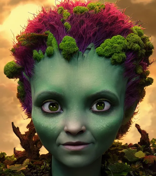 Prompt: an epic fantasy comic book style portrait painting of an extremely cute and adorable very beautiful broccoli dryad groot halfling cat na'vi from avatar, character design by mark ryden and pixar and hayao miyazaki, unreal 5, daz, hyperrealistic, octane render, cosplay, rpg portrait, dynamic lighting, intricate detail, harvest fall vibrancy, cinematic