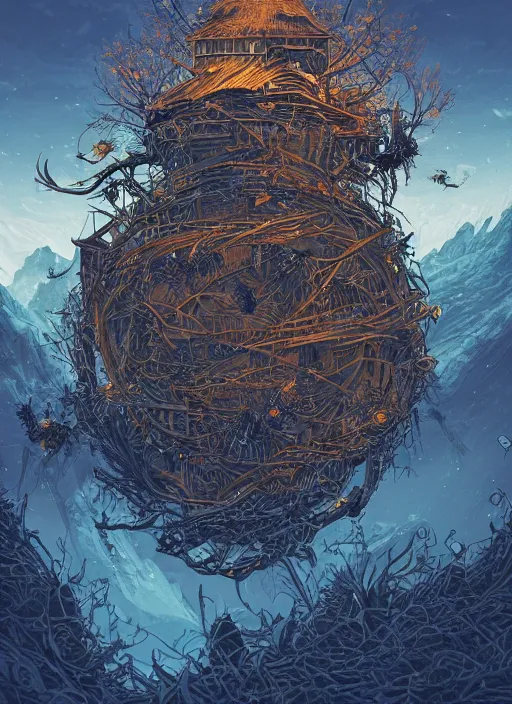 Prompt: crows nest like a wreath, cruelty, black crows, light effect, hyper detailed, intricate, elegant, highly detailed, digital painting, artstation, concept art, matte, sharp focus, illustration, by dan mumford, yusuke murata, makoto shinkai, ross tran