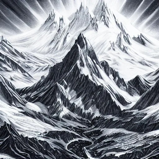 Prompt: epic masterpiece of confrontation between mountain face gods Antarctica, gift of birth, origin mythos, astounding beauty, cinematic, establishing shot, extremely high detail, photorealistic, cinematic lighting, intricate line drawings, 8k resolution