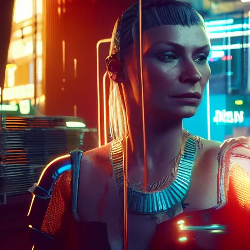 Image similar to myanna buring in cyberpunk 2 0 7 7, unreal engine 5 4 k, hyperdetailed photorealism